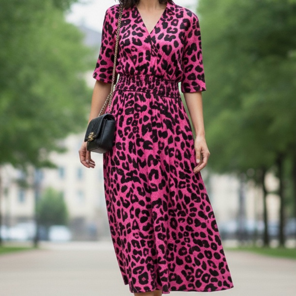 LIKE NEW Shein LUNE Leopard Print Half Button Maxi Dress Beach Vacation Size XL